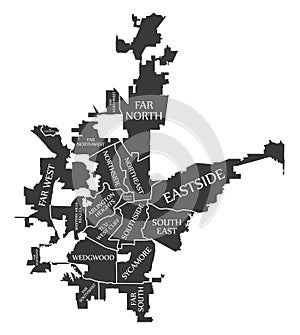 Fort Worth Texas city map USA labelled black illustration