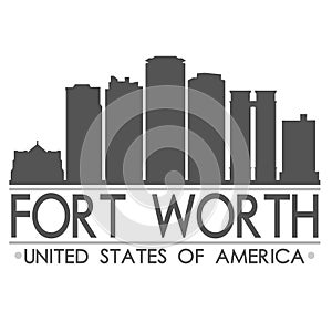 Fort Worth Texas USA Skyline Silhouette Design City Vector Art Famous Buildings.