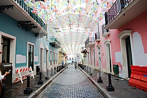 Umbrella street or Fortaleza street in Old San Juan Puerto Rico