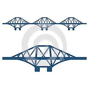 Forth Bridge set of blue silhouette isolated on white