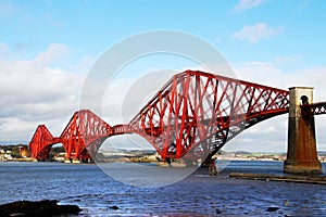 The Forth rail bridge sunlit.