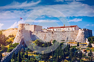 The Fortica fortress Spanish Fort or Spanjola Fortres on the Hvar island in Croatia. Ancient fortress on Hvar island over town