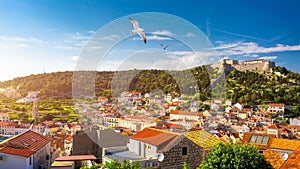 The Fortica fortress (Spanish Fort or Spanjola Fortres) on the Hvar island in Croatia. Ancient fortress on Hvar island over town (