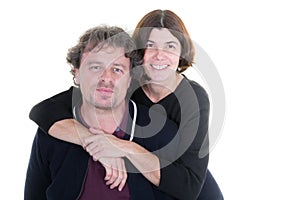 Forties couple posing on white background