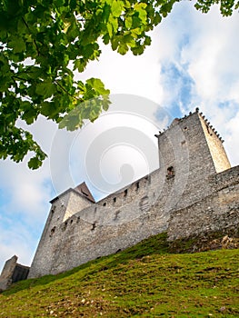 Fortification of medieval stronghold Kasperk Castle near Kasperske Hory in Southern Bohemia, Sumava Mountains, Czech