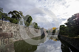 Fortification of Nijojo castle in Kyoto Japan during autumn season