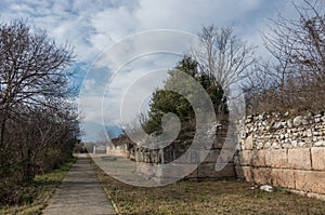 Fortification Wall 306-304 BC ancient ruins. Dion Archaeologic