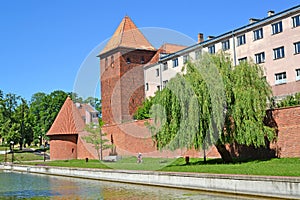 Fortification, watchtower and gymnasium of Jesuits in the sunny day. Braniewo, Poland photo