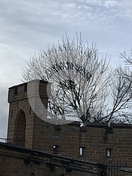 Fortifications or walls with embrasures of Hohenzollern Castle in Bisingen Germany.