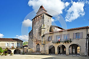 Fortified church in Royal square of Labastide d Armagnac