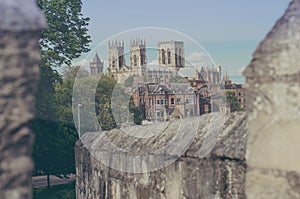 Fortified Cities,York Bar Walls with York Minster in the background,York, England..
