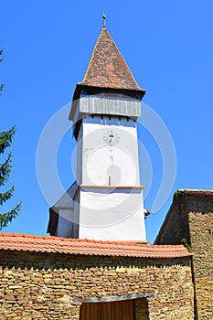 Fortified medieval saxon evangelic church in the village Mesendorf Meschenderf, Meschendorf, Mesche, Transylvania, Romania