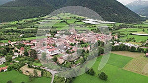 Fortified village of Glorenza or Glurns in Val Venosta aerial view.