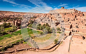 Fortified village and palm trees, Ait Benhaddou, Morocco