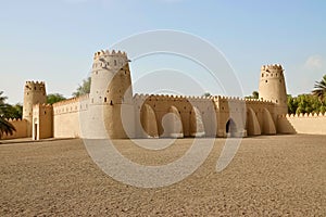 Fortress of Al Jahili Fort under blue sky in Al Ain, United Arab Emirates