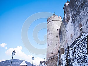 Fortress castle blue sky salzburg austria winter snow