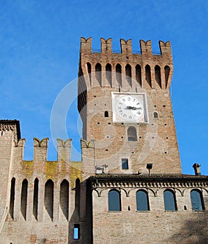 Fortress with clock tower in Spilamberto, Modena, Italy