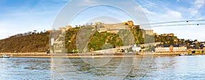 Fortress Ehrenbreitstein with Rhine river at sunset, Koblenz, Germany