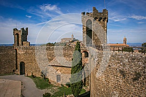 Fortress with fortified wall in Montalcino, Val d`Orcia, Tuscany