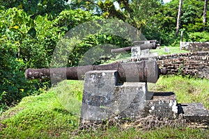 Fortress. Guns of Fort Zeelandia, Guyana. Fort Zealand is located on the island of the Essequibo river. The Fort was built in 1743