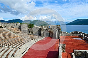 Fortress Kanli Kula (Bloody Tower) on background of sea, Herceg photo