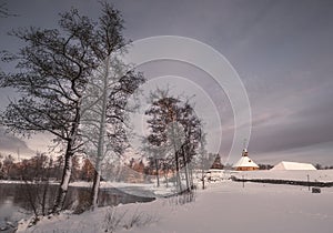 Fortress Karela in Priozersk Russia, winter at sunrise