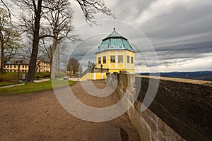 Fortress Koenigstein, Frederick tower, Saxon Switzerland on a stormy day, Germany