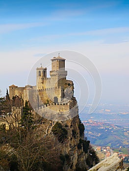 The Fortress La Rocca Guaita with beautiful landscape background, San Marino