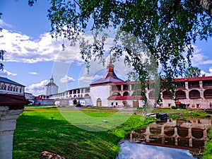 Fortress on the lake. old architecture.