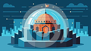 A fortress made of imtrable code generating a protective dome over a neverending stream of data.. Vector illustration. photo