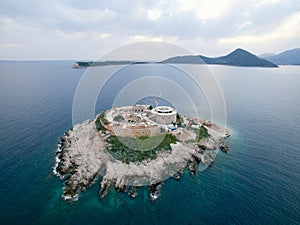 Fortress Mamula on the island of Lastavica in the sea. Montenegro. Drone