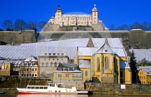 The fortress Marienberg in Wuerzburg / Germany / Bavaria / Franconia in winter