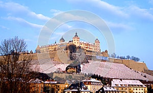 The fortress Marienberg in Wuerzburg / Germany / Bavaria / Franconia in winter