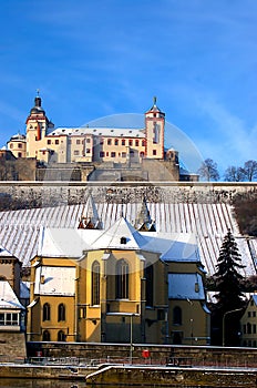 The fortress Marienberg in Wuerzburg / Germany / Bavaria / Franconia in winter