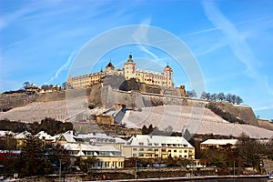 The fortress Marienberg in Wuerzburg / Germany / Bavaria / Franconia in winter