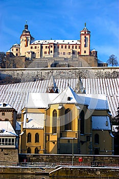 The fortress Marienberg in Wuerzburg / Germany / Bavaria / Franconia in winter