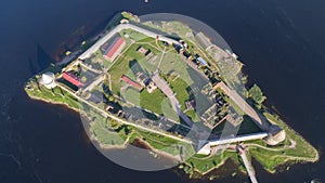 Fortress Oreshek on island in Neva river near Shlisselburg town