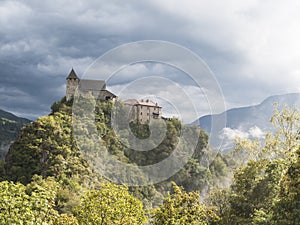 Fortress in South Tirol Italy in dramatic weather scenery.