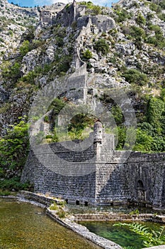 The fortress of St. John, the Illyrian Fort, the Bastion of Riva near the Sea gate. Kotor, Montenegro