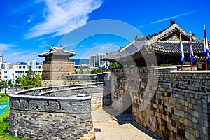 Fortress in Suwon, Hwaseong Fortress is the wall surrounding the center of Suwon seoul,South Korea