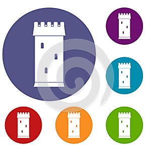 Fortress tower icons set