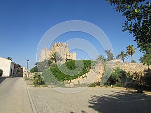 The fortress tower of a medieval Venetian fortress in the city of Fomagusta, northern Cyprus.