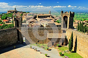 Fortress and town of Montalcino in Val d`Orcia, Tuscany, Italy