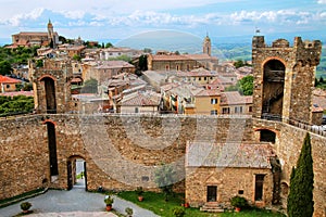 Fortress and town of Montalcino in Val d `Orcia, Tuscany, Italy