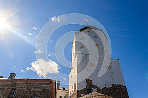 The fortress of Vyborg. Historic building. City sight. Travel to Russia. Finnish buildings. Architecture Of Finland. copy space .