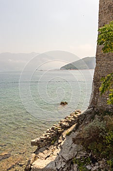 Fortress wall on the coast in Budva, Montenegro