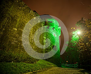 Fortress wall at night in Ljubljana