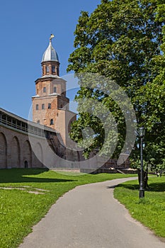 Fortress wall and watchtower of the Novgorod Kremlin