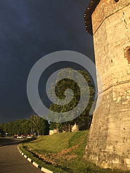 Fortress walls of the Kremlin in Zaraysk Russia