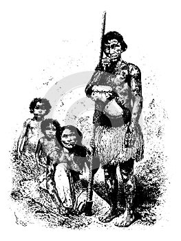 Fortunato and his Family, in Amazonas, Brazil, vintage engraving